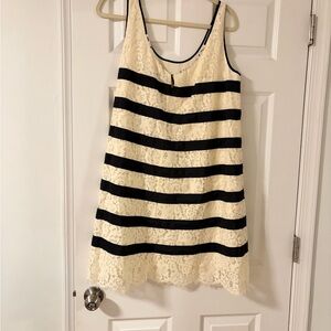 BCBGMaxAzria Cream Lace Mini Dress with Black Stripes